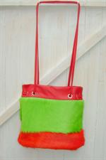 Hotsjok design taske i lime grøn og orange koskind med hår